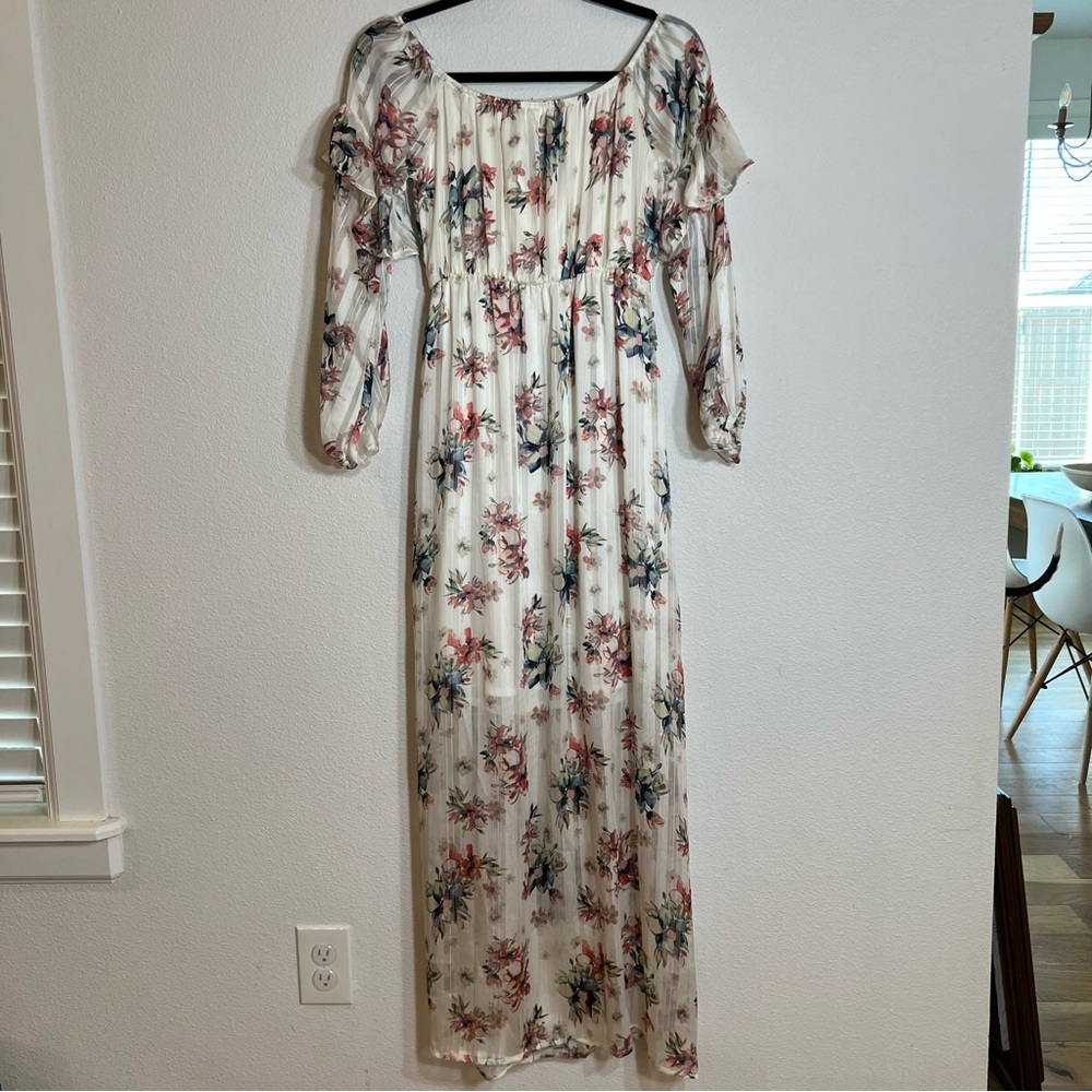 Pink Blush off the shoulder floral maxi dress size small
